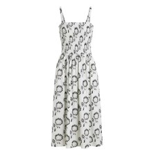 Madewell Women Large White Black Graphic Sunflower Floral Smocked Maxi Dress