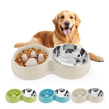 Pets Double Slow Feeder Bowls, Cats  Dogs Food Water Stainless White
