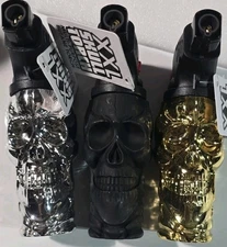 Smokezilla XXL Skull Torch Gun Lighters (3‑Pack) – Silver Gold Black Refillable 