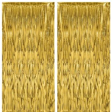 2 Pack Gold Foil Fringe Backdrop Curtains Tinsel Streamers Birthday Party