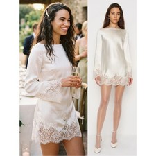 Reformation Blanche Lace Trimmed Bell Sleeve Mini Dress Ivory White NEW with tag