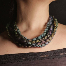 Fiber Art Jewelry Layered Textile Necklace Kettle Dyed Soft Merino Wool Scarf