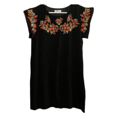 THML Embroidered Floral Shift Black Dress, Womens Size M, Lined, Rayon |  eBay