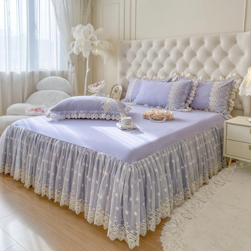Bedroom Home Bedding Set Four-piece Fashion Lace Bed Skirt All Seasons