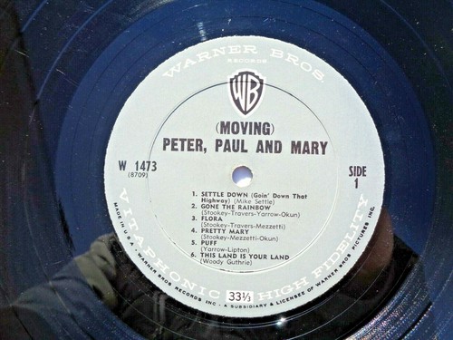 Peter Paul & Mary (Moving) 1963 Warner Bros. W-1589 Pitman 1-F/1-AB Pressing VG - Picture 10 of 12