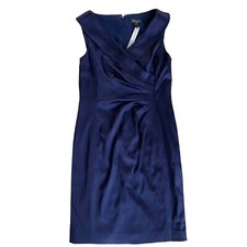 Tahari Arthur S Levine Women's Sz 8 Portrait Collar Navy Blue Satin Shift Dress