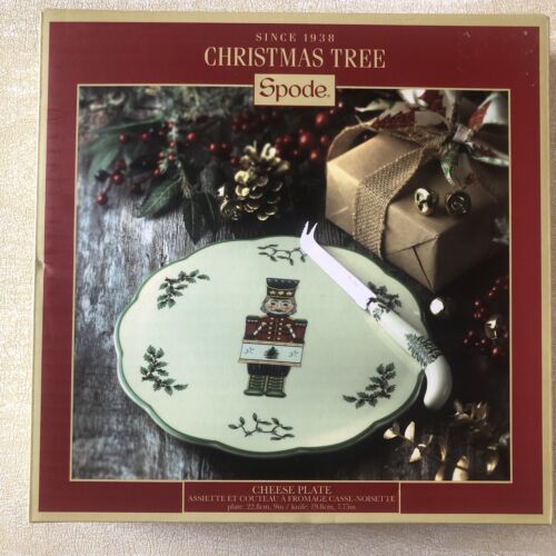 Spode Nussknacker Weihnachtsbaum Porzellan Käseteller mit Messer 9 Zoll rund - Neu mit Etikett - Bild 1 von 3