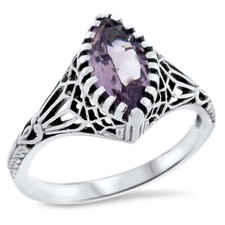 GENUINE AMETHYST 925 STERLING SILVER VICTORIAN DESIGN FILIGREE RING     696z