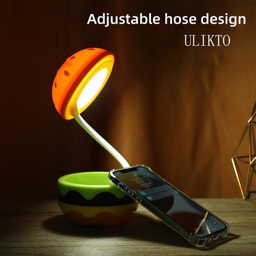 Small Table Lamp Hamburger Night Light Cute Rechargeable Led Desk Lamp With Dimm - Picture 2 of 9