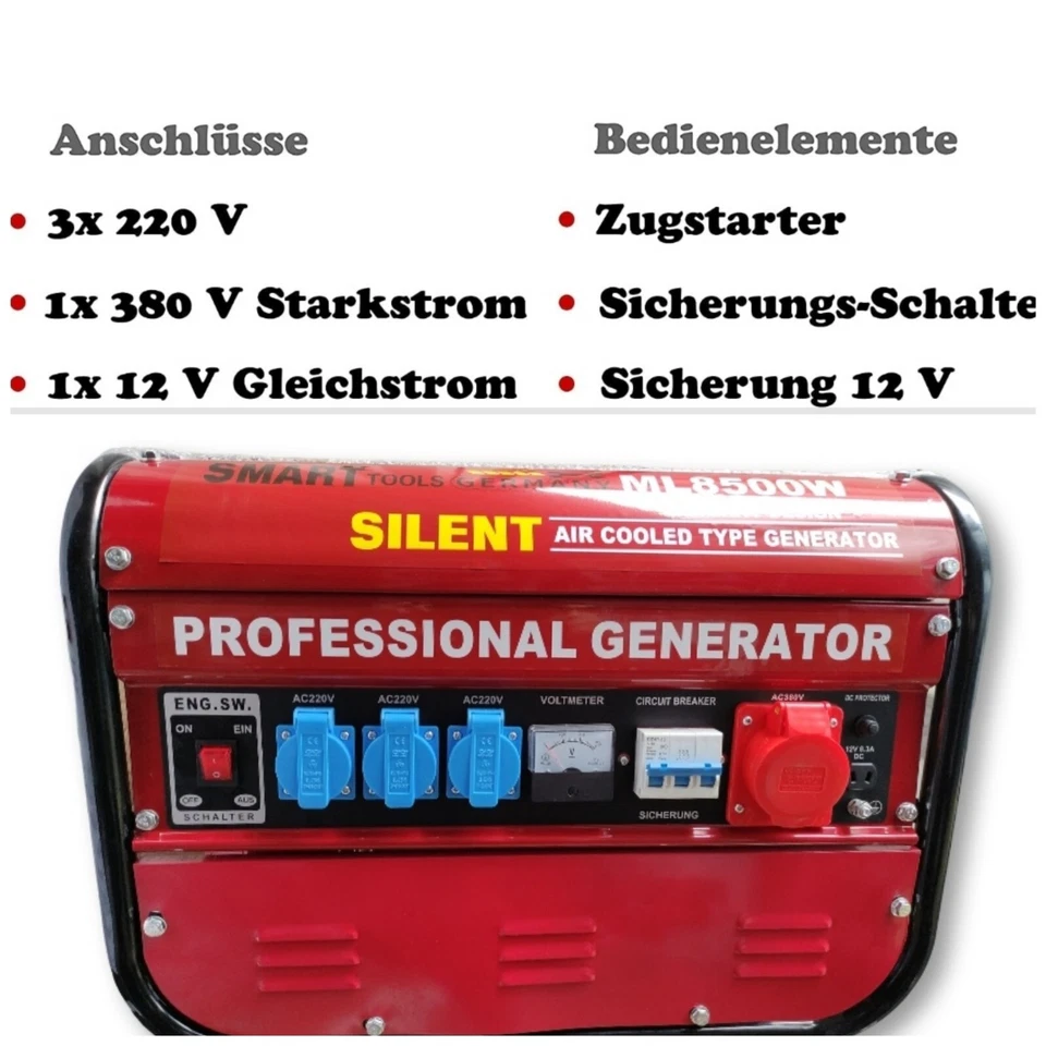 Stromerzeuger 4-Takt 6.5 PS ML8500W Generator Notstromaggregat  Benzin Leise - Bild 3 von 4