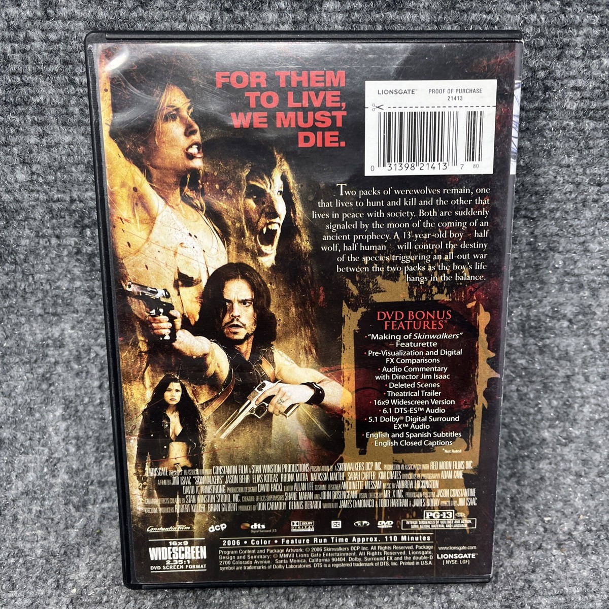 Skinwalkers DVD 2006 Horror WS Jason Behr/Elias Koteas/Rhona Mitra