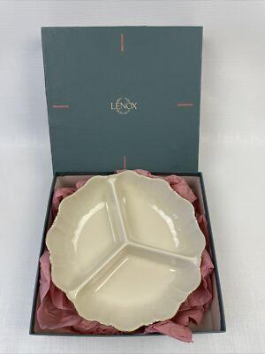 LENOX Symphony Gold Trim Candy Appetizer Dish Divided New In Original Box