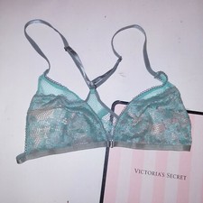Victoria Secret Bralette Bra Small Blue Lace Front Close Racerback Unlined New