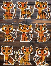 Storybook Tiger Die Cut Vinyl Stickers Set Scrapbooking Laptop Waterbottle
