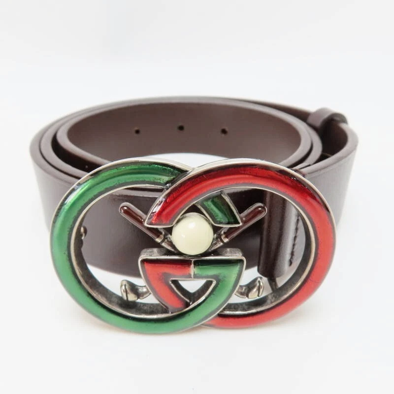 M04 k091 GUCCI GG Golf Boucle Ceinture Homme Cuir Marron/Bordeaux/Vert/Blanc
