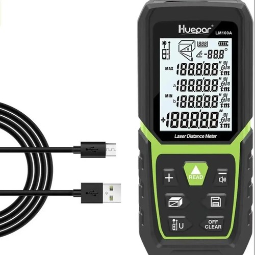 Laser Distance Measure Backlit LCD M/In/Ft with Battery & Electric Angle Sensor