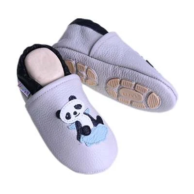 Liya's Lederpuschen Hausschuhe - #602 panda in graubeige Gr. 19/20 - 35/36