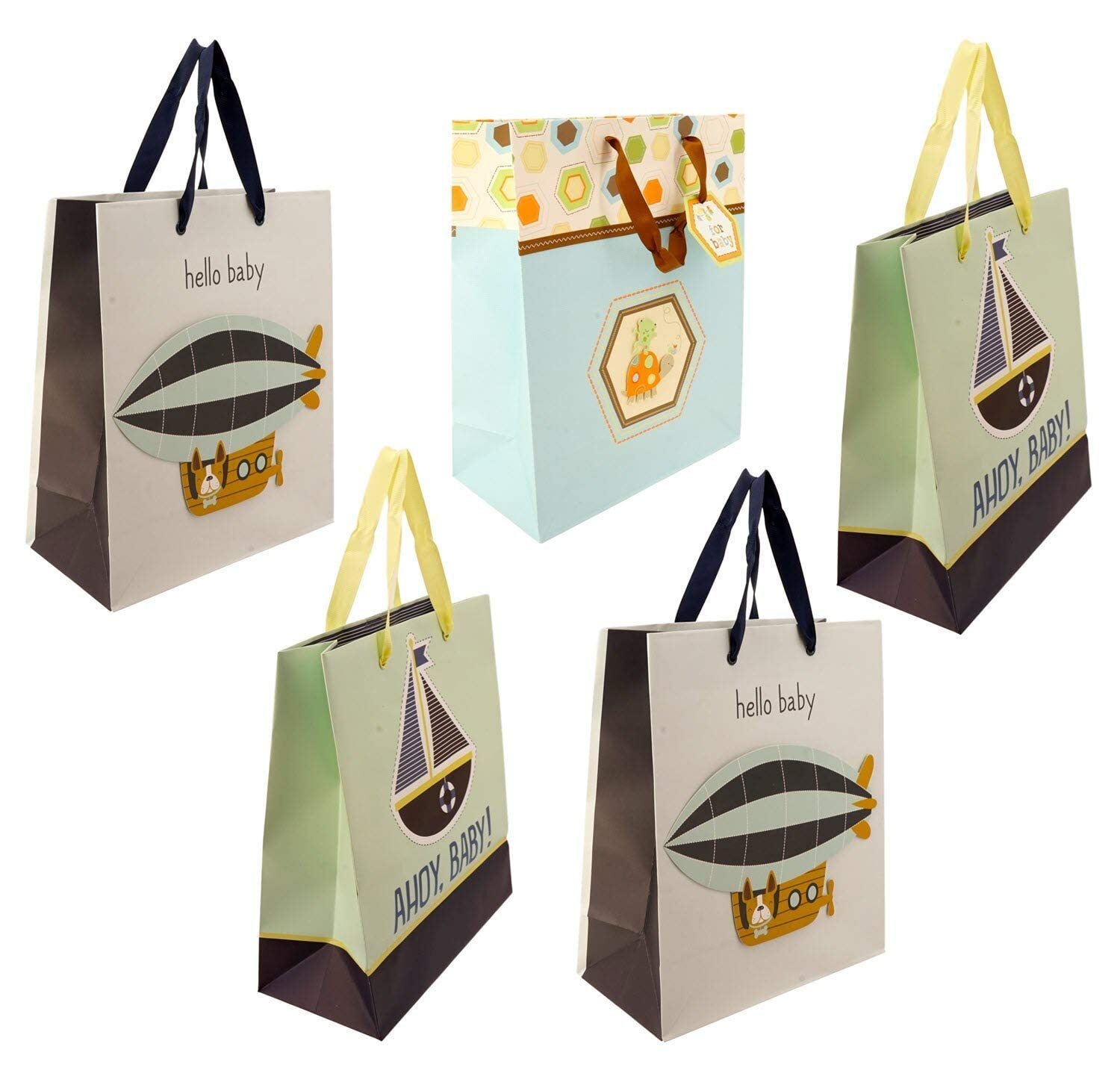 Bag Bundle Gift for Baby Shower (5 Bags, 3 Styles, Medium/Large) Boy/Neutral