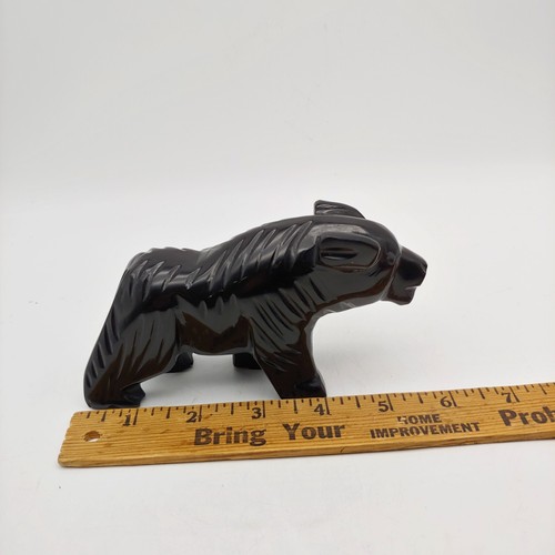 Hand Carved Solid Stone Bear Figurine Statue, 5.5" Large Black Obsidian Handmade - Picture 2 of 8