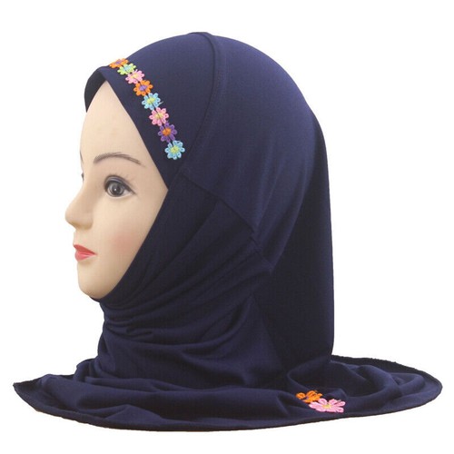 Muslim Kids Girls Flower Hijab Amira Turban Full Cover Headscarf Shawl Wrap 2-6Y - Picture 23 of 47