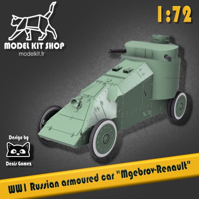 Automitrailleuse Mgebrov Renault WW1 1/72 réplique blindée précise sans défaut