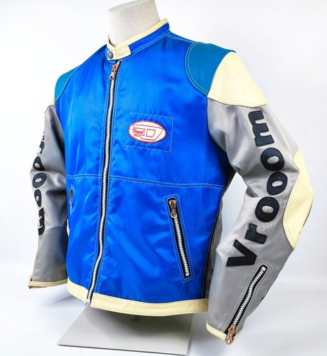 Diesel Jacke Vrooom Leder Nylon Mix Gr. XL blau / silber 90er vintage Biker - Bild 4 von 12