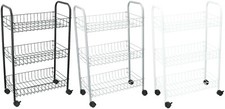 Metal Kitchen Trolley on Wheels 3 Baskets Storage Rack Fruit Veg Food Toiletries