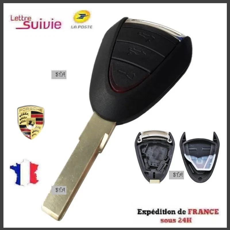BOITIER Coque Clé CLEF PLIP Télécommande PORSCHE BOXSTER 911 997 CAYMAN 3 BOUTON