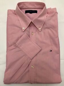 Tommy-Hilfiger-pink-oxford-men-shirt-long-sleeves-size-M-cotton