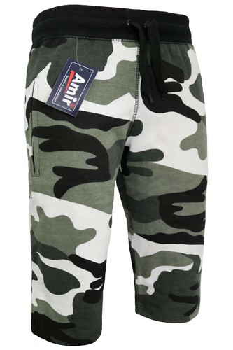 Men's Army Camo Camouflage Fleece 3/4 Shorts Zip Pockets Pull Cord Jogger S-2XL - Picture 2 of 13