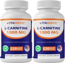 2 Pack- Vitamatic L-Carnitine Fumarate 1000 mg - 120 Vegetable Capsules
