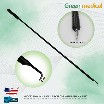 L-Hook 5 mm Insulated Electrode laparoscopic monopolar With Banana Plug