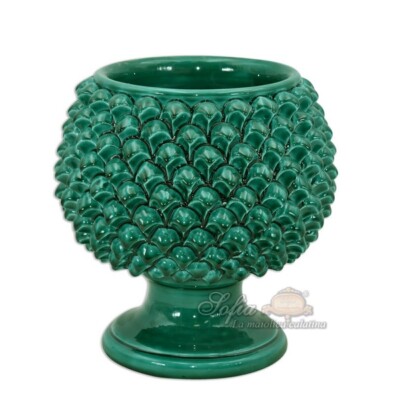 Keramik Vase Cachepot Half Pigna Siciliana Übertopf mit Stiel Caspò Grün
