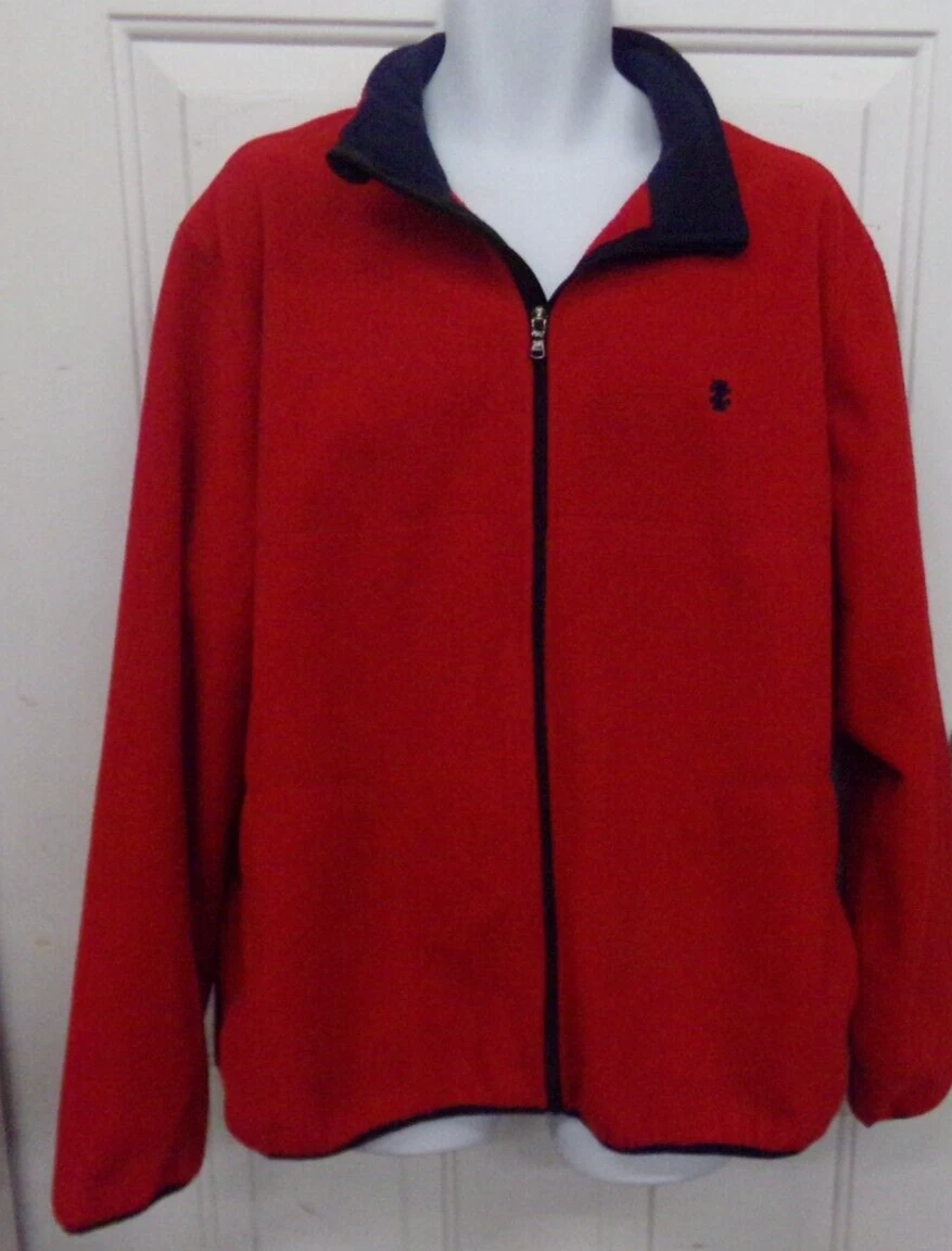 IZOD Full Zip Long Sleeve Red Polyester Fleece Jacket Mens Size 2XL ~ EUC