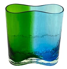 Southern Living At Home Blown Art Glass Vase – Wave Blue Green – 6 1/4” x 5 3/8”