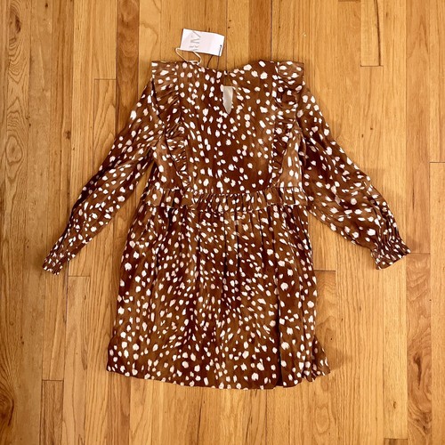 Neu mit Etikett Zara Midikleid braun Hirsch Punkte Rehkitz Animal Print Wald Mori Cottagecore M - Bild 7 von 10