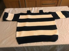 M&S Cropped navy, striped jumper, Size 8, 3/4 sleeves, boat neck with straps