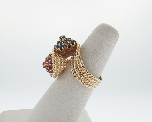 Natural Blue Sapphires Ruby Solid 14k Yellow Gold… - image 6