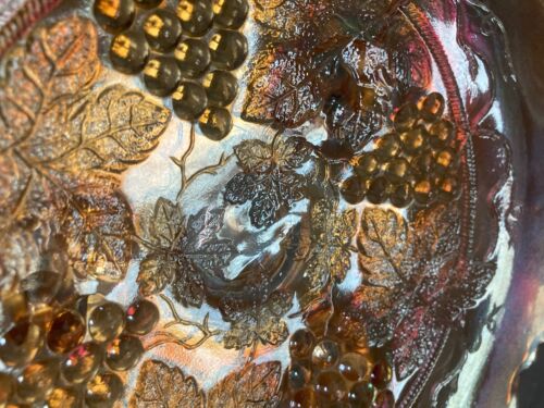 CARNIVAL GLASS ~ RARE BALL FOOTED FENTON GRAPE & CABLE PLATE ~ RADIUM ~ - Picture 12 of 15