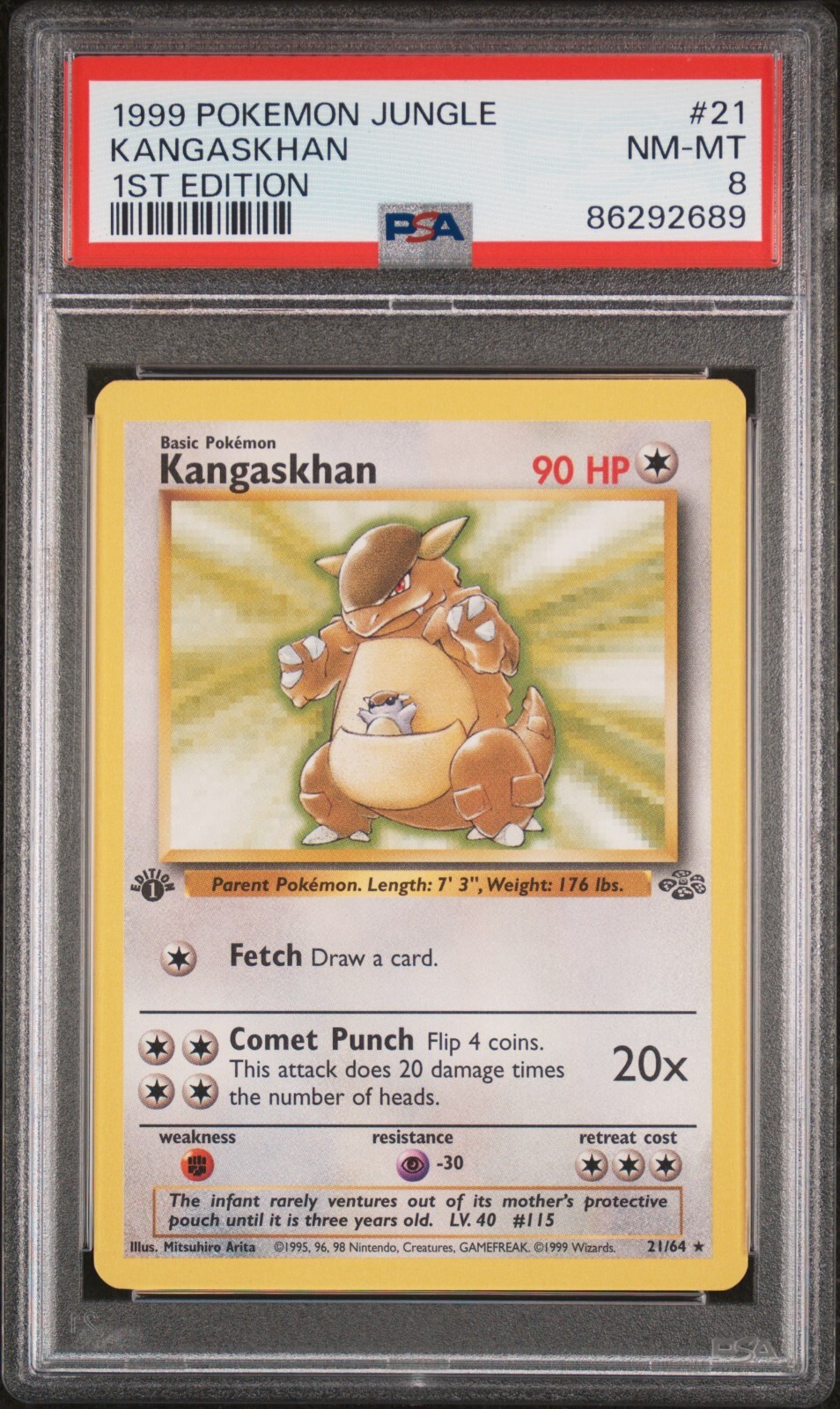 PSA 8 NM/MT 1999 POKEMON JUNGLE KANGASKHAN NON HOLO #21 1ST EDITION ENGLISH