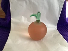 Vintage Frosted Glass Peach w/ Leaf Paperweight - Crowning Touch Collection