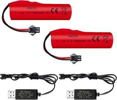 2PCS 3.7V 3000mAh Li ion Battery with SM 2P Plug and USB Charging Cable