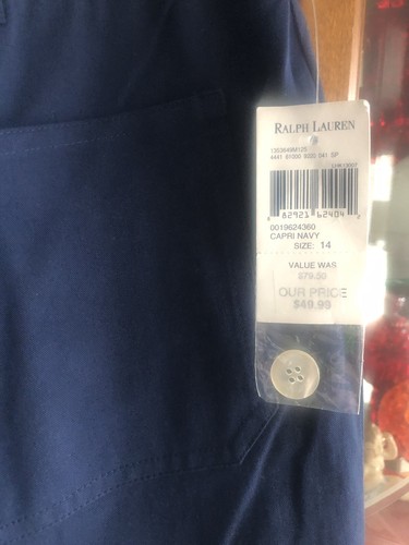 Ralph Lauren Women's Size 14 Wide Leg Color Capri Navy Inseam 29 7/8 NWT - Picture 7 of 14