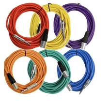 6 Pack of Multiple Colors 25 Ft XLR Male to 1/4" TRS Patch Cable Snake Cords NEW