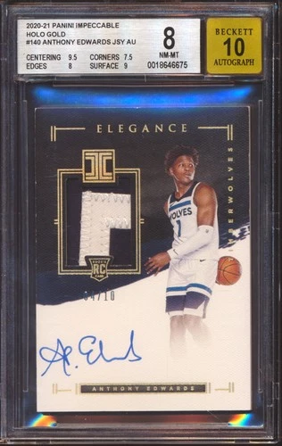 2020 PANINI IMPECCABLE ANTHONY EDWARDS GOLD RPA PATCH AUTO AUTOGRAPH /10 BGS 8!