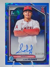 Juan Flores /199 2024 Bowman Chrome 1st Prospect On Card Auto Sapphire Angels SP