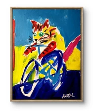 Original Art Cat Going Fast 14x11 Figurative Abstract Expressionist Art Painting