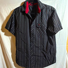 Vintage Y2K TSA Skater Men’s Black Pinstripe Red Cotton SS Button-Up Shirt M