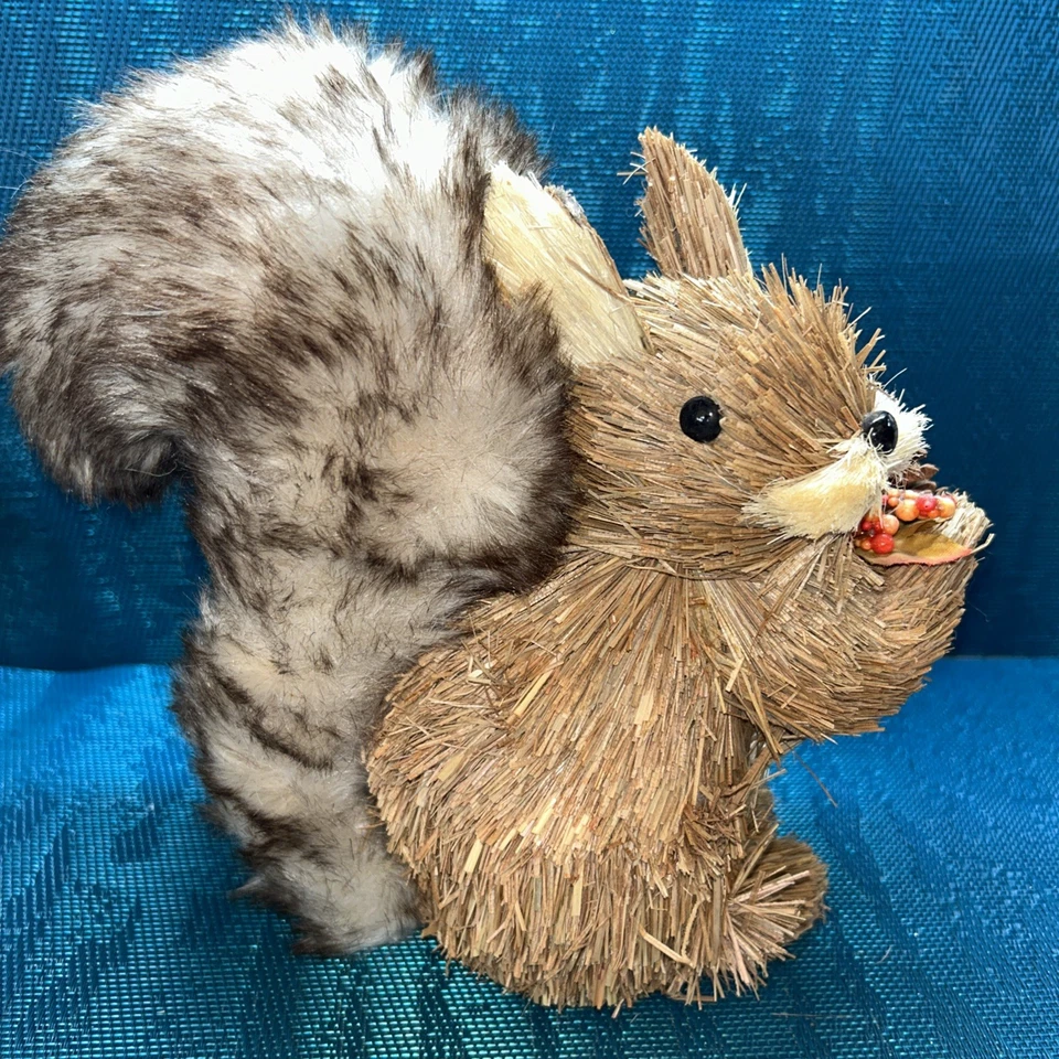 Nordstrom Straw & Faux Fur Decorative Woodland Animal Squirrel - Image 3 of 4