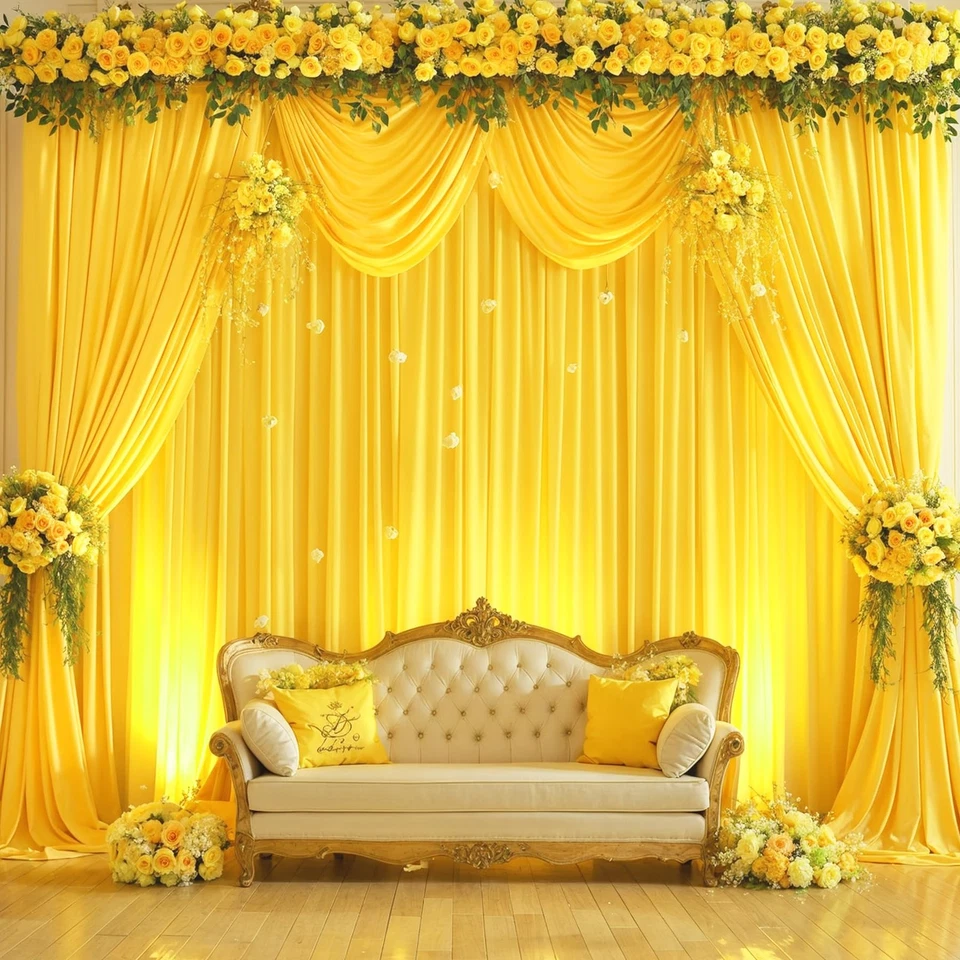 8 Panels Yellow Backdrop Curtain for Parties Wrinkle Free Lemon Yellow Photo ... - Image 3 of 4